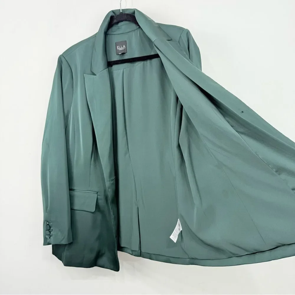 Ella Dark Green Satiny Single Button Career Holiday Casual Blazer